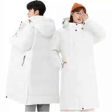 鸭鸭 纯色中长款连帽拉链保暖休闲羽绒服 男女同款