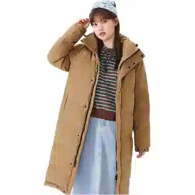 鸭鸭 纯色中长款连帽拉链保暖休闲羽绒服 男女同款