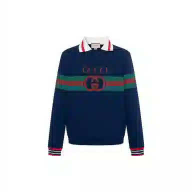 GUCCI SS23 Striped Lettering Sweatshirt Navy