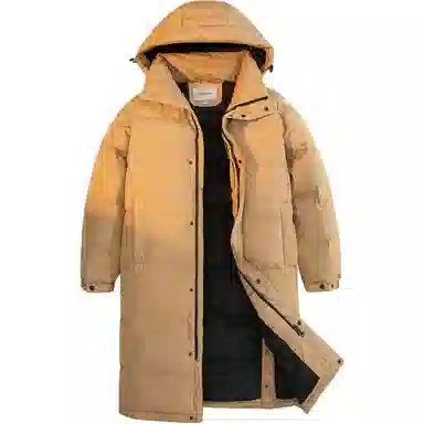 鸭鸭 纯色中长款连帽拉链保暖休闲羽绒服 男女同款