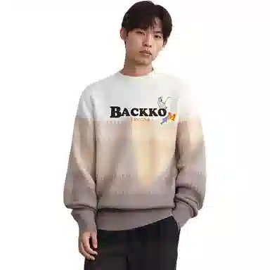 大卫贝肯 美式复古拼色学院风高街慵懒感撞色拼接潮流时尚高级感轻奢氛围感圆领套头长袖打底衫垂感舒适毛衣 男女同款