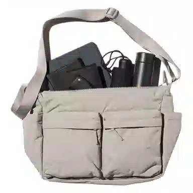 UNIQLO Multi-Pocket Nylon Shoulder Bag Beige