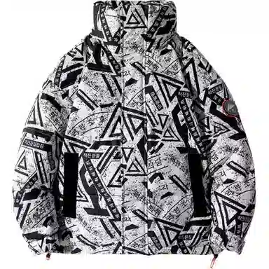 鸭鸭 几何图案印花满印立领滴塑标设计休闲宽松工装运动加厚保暖羽绒服 男款 花米色