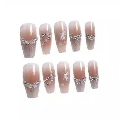 柚予颜 蝴蝶珍珠高级感爆闪猫眼可拆卸穿戴甲显白温柔美甲  梯型裸粉腮红晕染 纯欲