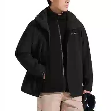 探路者  舒适简约连帽拉链三合一  防风耐磨防泼水吸湿排汗透气保暖冲锋衣 男款 黑色