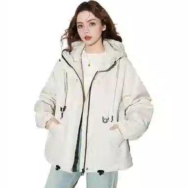 法文箱子 简约连帽拉链长袖棉服 女款