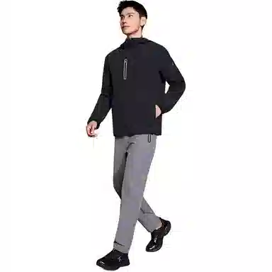 特步 综训系列 纯色拉链连帽舒适透气百搭保暖夹克外套 男款 正黑色