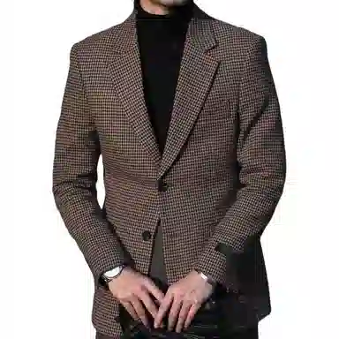 大格子与黑猫 意式复古格纹羊毛呢绅士修身西服英伦商务格子雅痞秋冬千鸟格 西装 男款