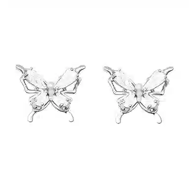 璀璨银蝶耳饰 蝴蝶元素精致百搭耳饰 合金珍珠耳钉 时尚耳钉 女款