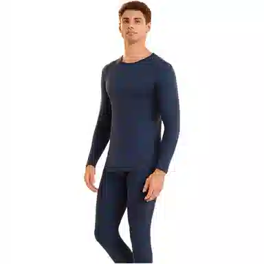 舒雅 羊毛圆领无痕纯色保暖套装 男款