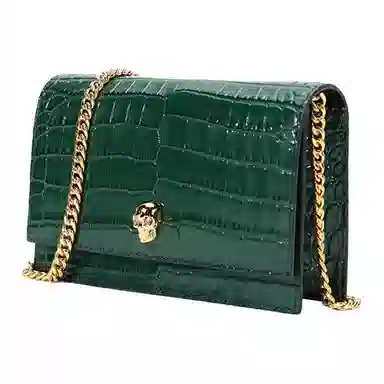 Alexander McQueen Skull Chain Leather Crossbody Bag Deep Green
