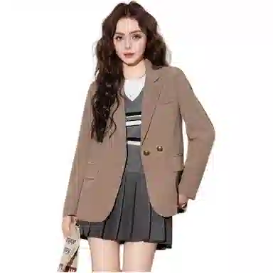 法文箱子 纯色双排扣长袖西装 女款