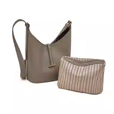 老人头 休闲通勤 牛皮拼合成革 斜挎包 女款 灰色