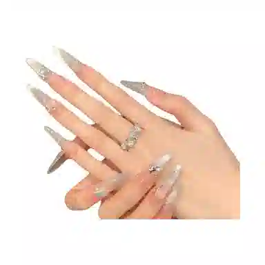 柚予颜 白巧月光猫眼珍珠链条碎钻  穿戴甲 尖型透色裸色 纯欲