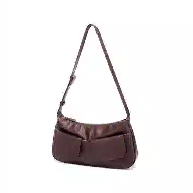 红蜻蜓 高级感学院风通勤百多口袋包工装潮流 牛皮 单肩包 女款 咖啡色/米白色