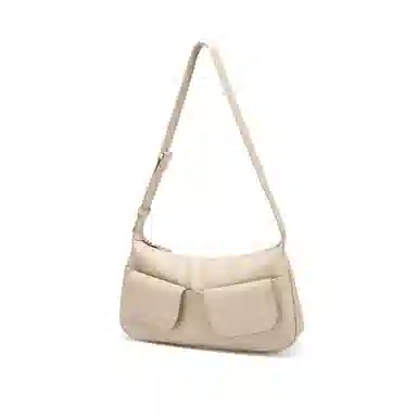 红蜻蜓 高级感学院风通勤百多口袋包工装潮流 牛皮 单肩包 女款 咖啡色/米白色