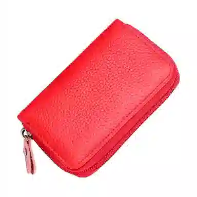 掐尖 纯色荔枝纹多功能便携 头层牛皮 卡包 常规 男女同款情侣款 红色/黑色