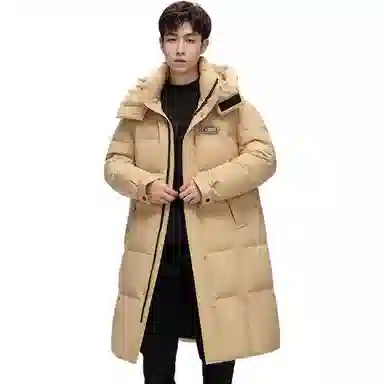 鸭鸭 拼色加厚长款休闲长袖羽绒服 男女同款