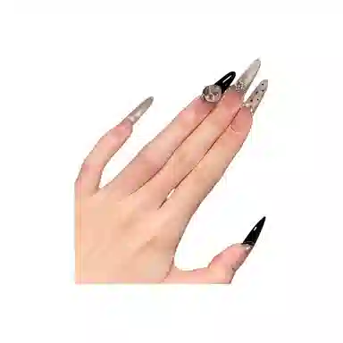 柚予颜 手工穿戴甲秋冬气质高级波点千金猫眼法式甜酷显白美甲  杏仁黑色跳色 纯欲