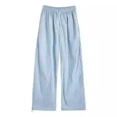 木清清 夏季侧边条纹薄款高腰宽松冰丝速干美式直筒阔腿休闲裤 女款