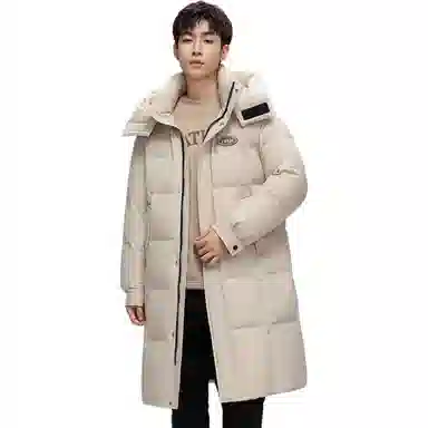 鸭鸭 拼色加厚长款休闲长袖羽绒服 男女同款