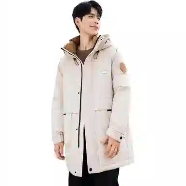 鸭鸭 中长款加厚保暖休闲宽松连帽套头羽绒服 男女同款