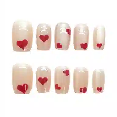 柚予颜 爱心猫眼可爱显白穿戴甲  短短梯裸色纯色 纯欲