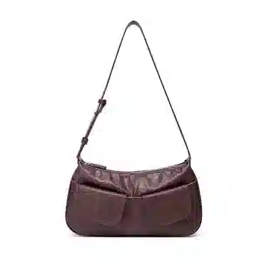 红蜻蜓 高级感学院风通勤百多口袋包工装潮流 牛皮 单肩包 女款 咖啡色/米白色