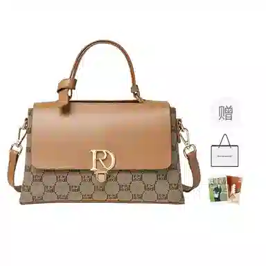 红蜻蜓 经典复古拼接简约高级感 字母小众设计百搭 织物 女包手提斜挎单肩包 春夏季 中号 女款 咖啡色/棕色