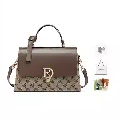 红蜻蜓 经典复古拼接简约高级感 字母小众设计百搭 织物 女包手提斜挎单肩包 春夏季 中号 女款 咖啡色/棕色