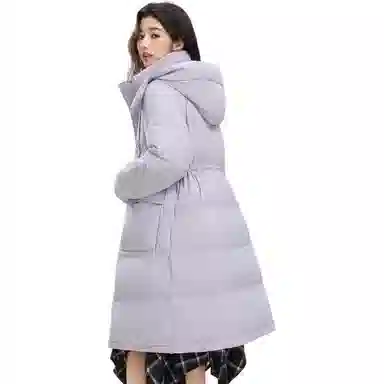 鸭鸭 纯色连帽加厚中长款通勤收腰韩系修身羽绒服 女款