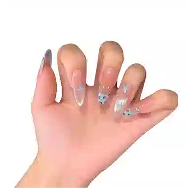 柚予颜 手工穿戴甲猫眼星星高级感法式豹纹辣妹美甲  杏仁裸色渐变 纯欲