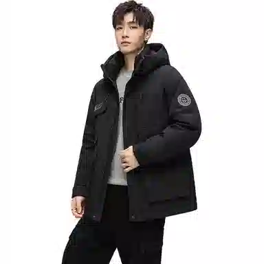 鸭鸭 紫钻系列 中青年时尚韩版潮流连帽厚款冬季外套户外防风防寒保暖中短款多口袋工装风羽绒服 男女同款