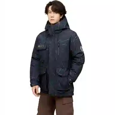 鸭鸭 紫钻系列 中青年时尚韩版潮流连帽厚款冬季外套户外防风防寒保暖中短款多口袋工装风羽绒服 男女同款