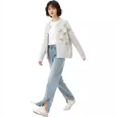 黛尔佳人 植物花卉宽松长袖针织衫 女款