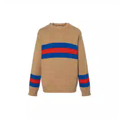 GUCCI FW23 Striped Embroidered Sweater Camel