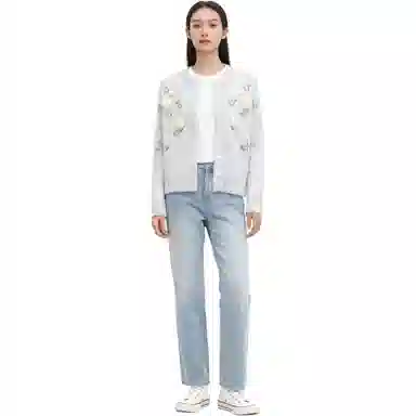 黛尔佳人 植物花卉宽松长袖针织衫 女款