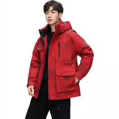 鸭鸭 紫钻系列 中青年时尚韩版潮流连帽厚款冬季外套户外防风防寒保暖中短款多口袋工装风羽绒服 男女同款