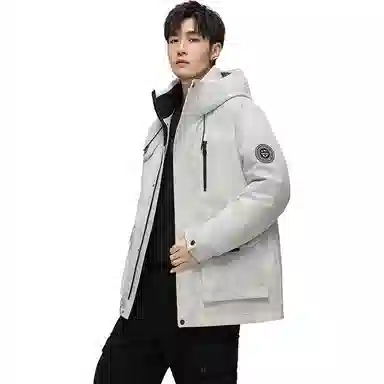 鸭鸭 紫钻系列 中青年时尚韩版潮流连帽厚款冬季外套户外防风防寒保暖中短款多口袋工装风羽绒服 男女同款