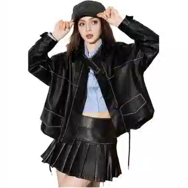 法文箱子 长袖通勤简约皮衣 女款