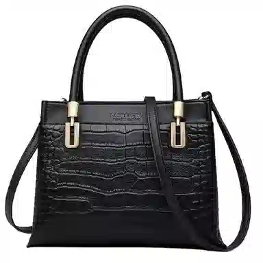 老人头 大气时尚百搭通勤 牛皮革拼超纤 斜挎包单肩包 女款 黑色