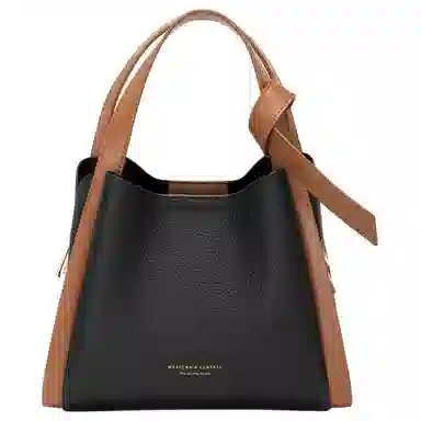 稻草人 可爱少女小众设计时尚潮流 聚氯乙烯革 菜篮子包斜挎包手提包单肩包 小号 女款 子夜黑/麦芽杏/月光白