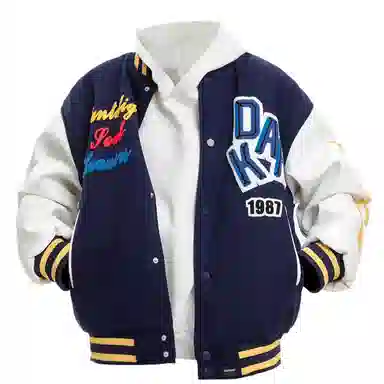 美式复古高街植绒刺绣字母撞色拼接外套 嘻哈街头痞帅 宽松落肩垂感 休闲舒适百搭棒球服 男女同款