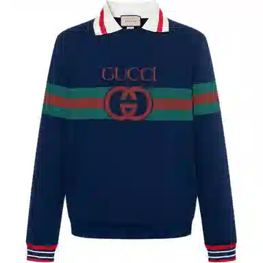 GUCCI SS23 Striped Lettering Sweatshirt Navy