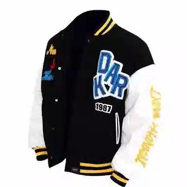 美式复古高街植绒刺绣字母撞色拼接外套 嘻哈街头痞帅 宽松落肩垂感 休闲舒适百搭棒球服 男女同款