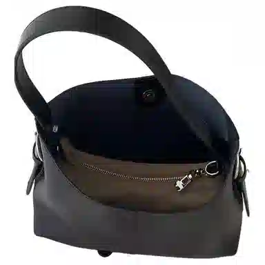 恒源祥 时尚百搭高级感百搭真皮复古商务通勤 牛皮 水桶包单肩包 女款 黑色/咖啡色