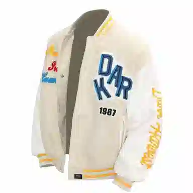 美式复古高街植绒刺绣字母撞色拼接外套 嘻哈街头痞帅 宽松落肩垂感 休闲舒适百搭棒球服 男女同款