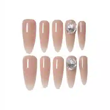 柚予颜 嬛嬛美甲白开水镶钻穿戴甲高级感简约显白美甲  长款裸色纯色 纯欲