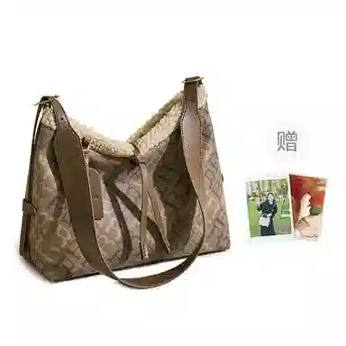 红蜻蜓 秋冬时尚潮流百搭通勤腋下托特包 合成革拼织物 单肩包 常规 女款 金棕色