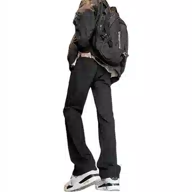 八哥 美式复古高街【弯刀黑牛】简约基础款水洗做旧中腰系带修身纯色直筒阔腿百搭弹力黄泥染薄款微喇牛仔裤 男女同款